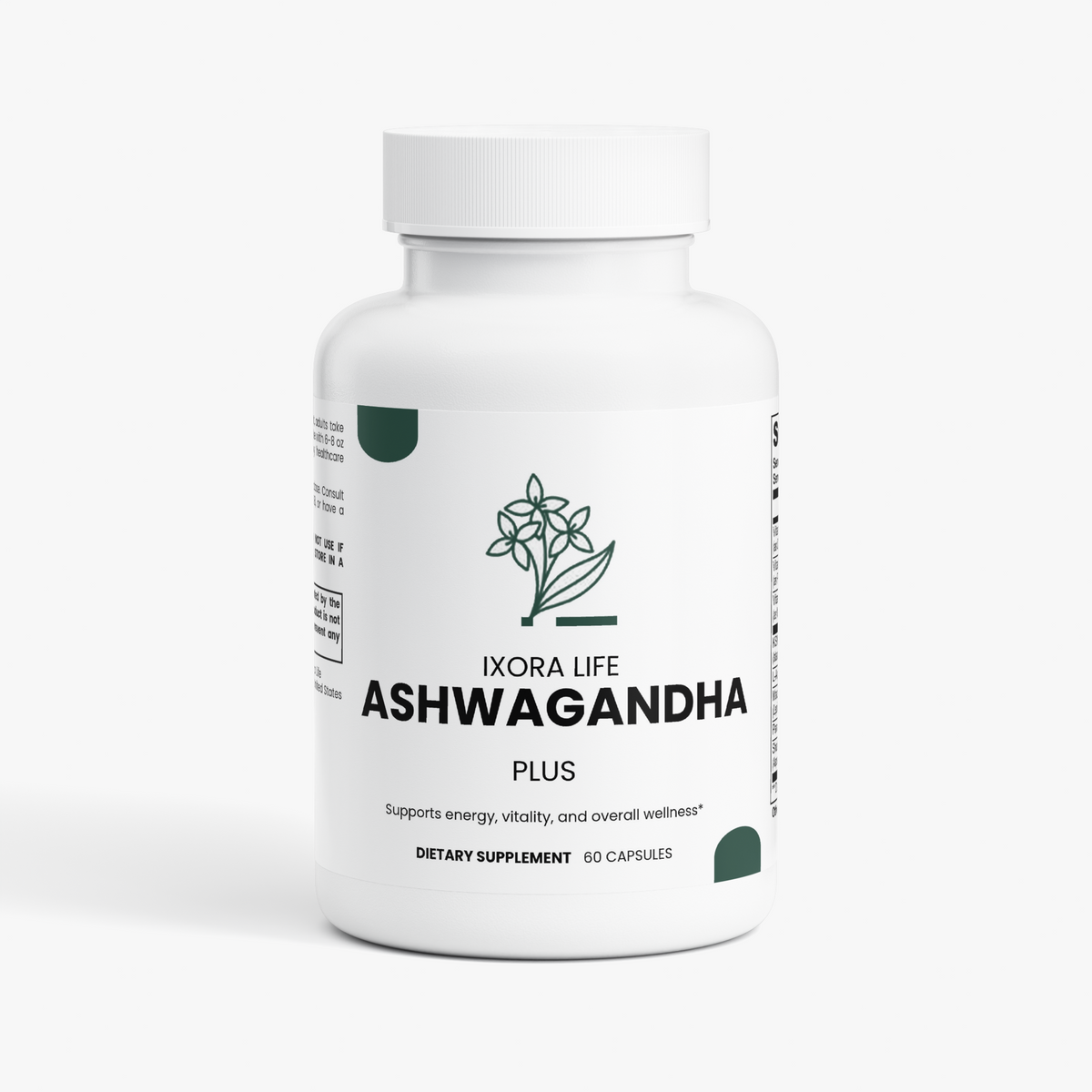 Ixora Life Ashwagandha Plus — front of the 60-capsule bottle