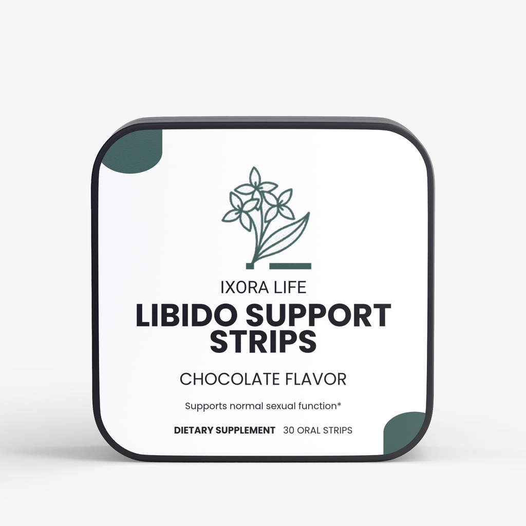 Ixora Life Libido Support Strips — front of the chocolate-flavored strip tin