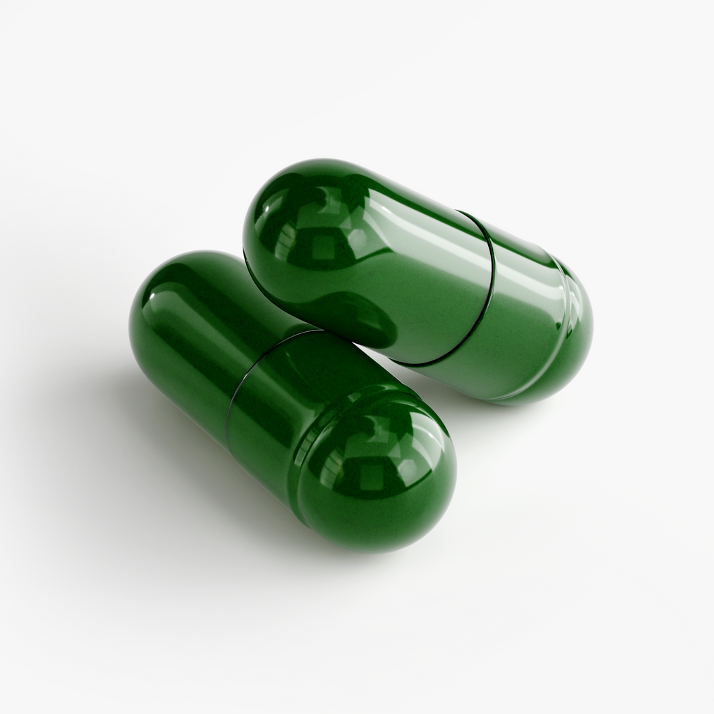 Ixora Life Fat Burner with MCT — close-up of green capsules
