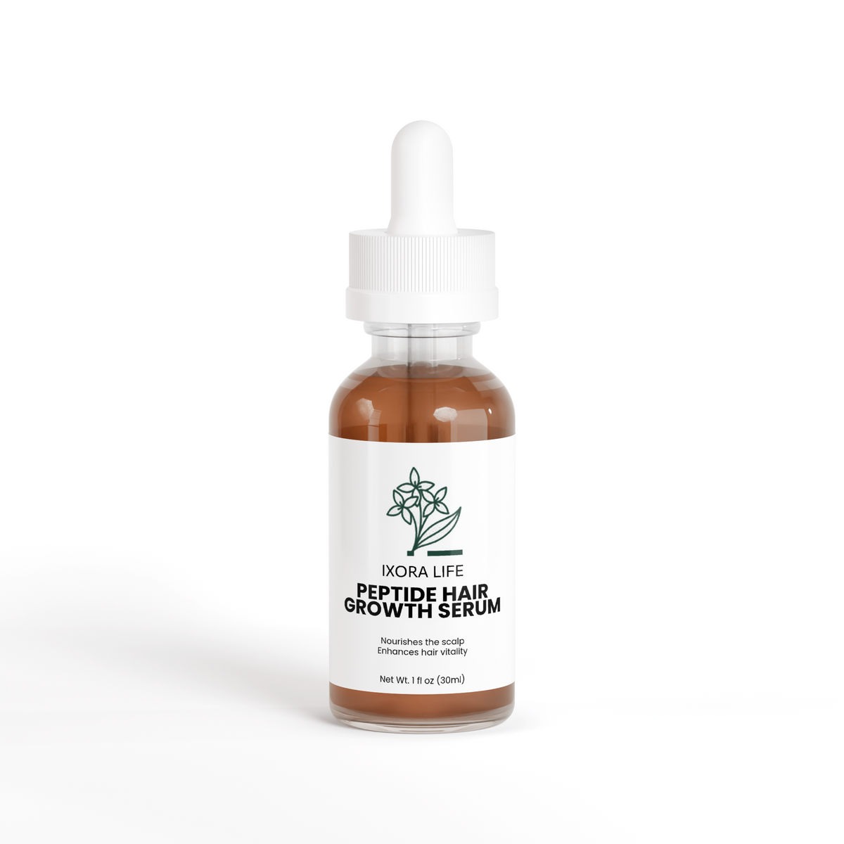 Ixora Life Peptide Hair Growth Serum — front of the 30 ml serum bottle