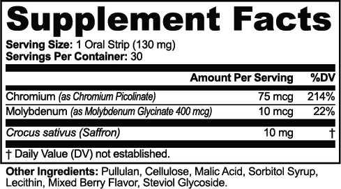 Ixora Life Appetite Balance & Weight Support Strips — Supplement Facts for one oral strip