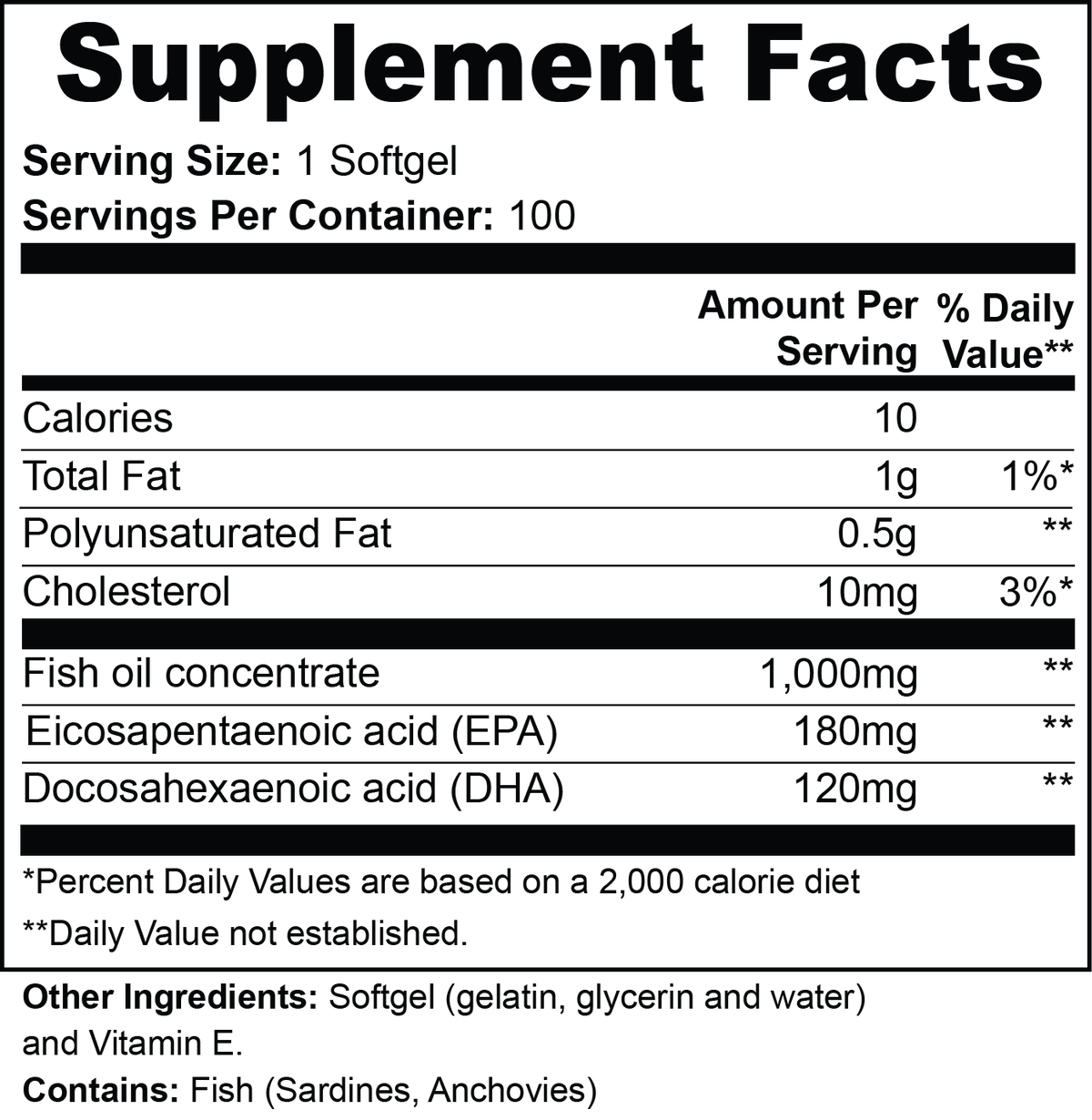 Ixora Life Omega-3 EPA 180mg + DHA 120mg — Supplement Facts, EPA, DHA and fish allergen information