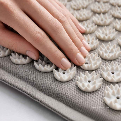 Close-up of acupressure mat spike pattern showing premium quality