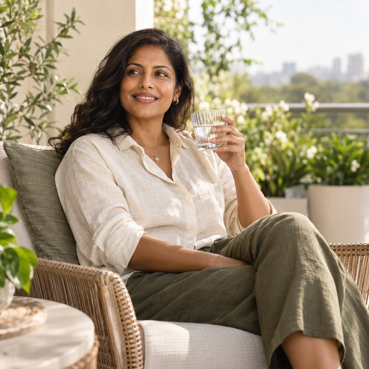 Illustrative womens wellness lifestyle scene with AI-created adults for Ixora Life Female Enhancement