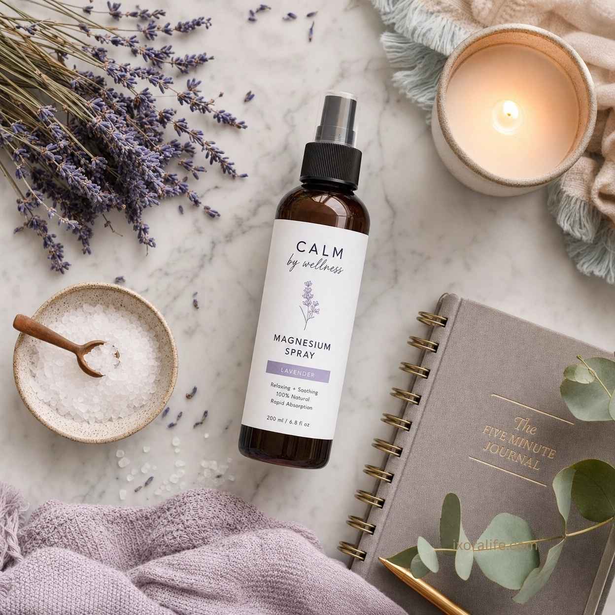 Magnesium spray with wellness accessories for spa-like experience