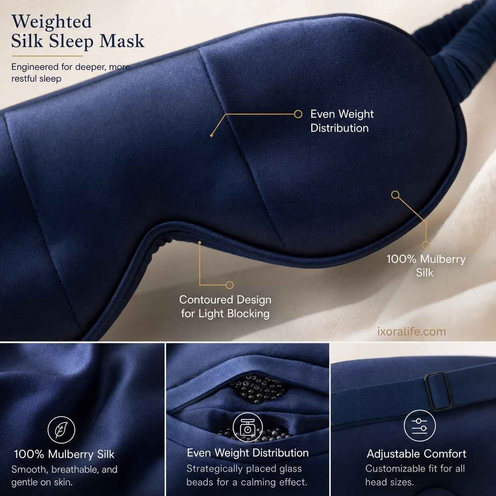 Weighted silk sleep mask with even weight distribution design
