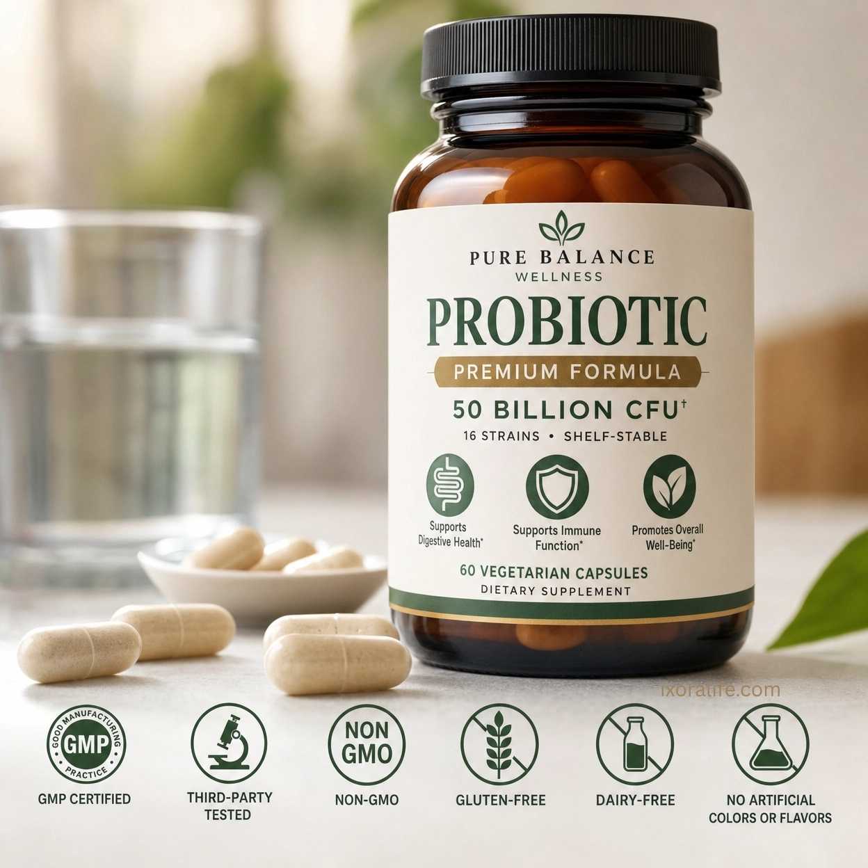 Premium women's probiotic supplement with daily wellness capsules